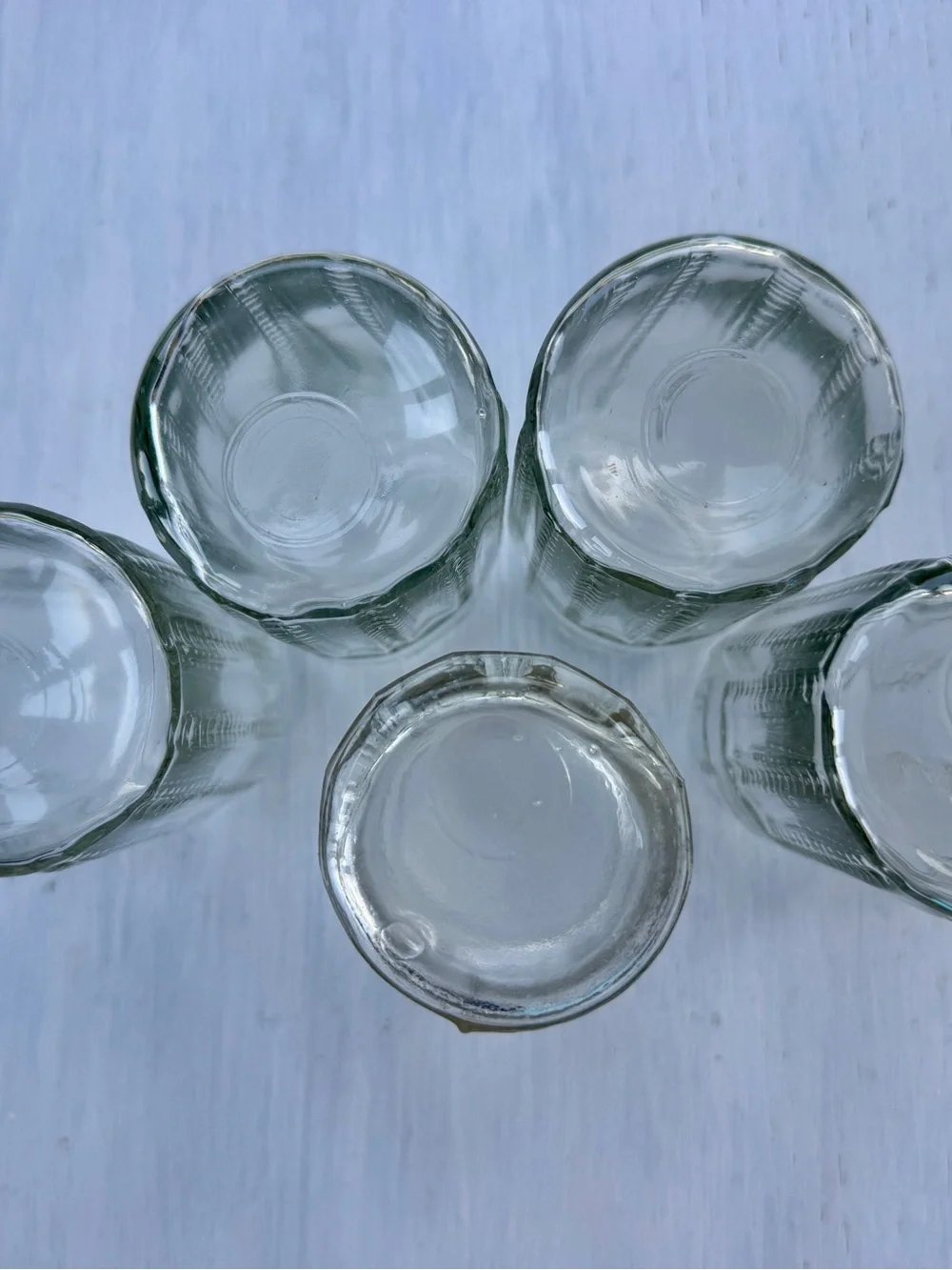 VINTAGE, SET/5, HOOSIER CABINET CLEAR GLASS SPICE JARS